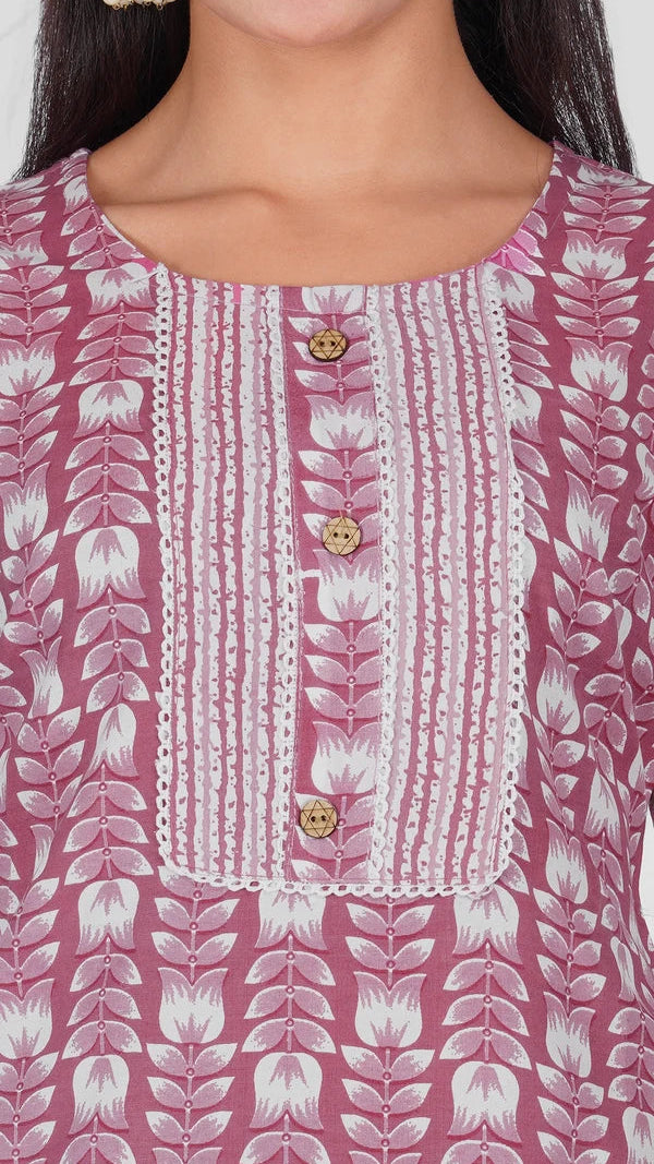 Pink floral printed salwar kameez suit with matching straight trousers and patterned dupatta