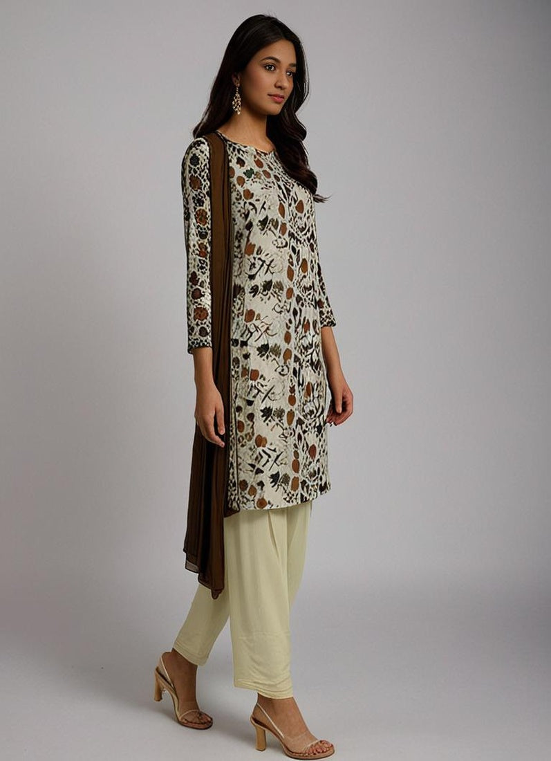 Printed Cream Kameez with Salwar
