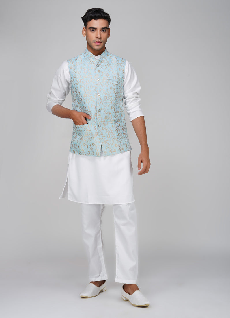 Men's Light Blue Brocade Jacket