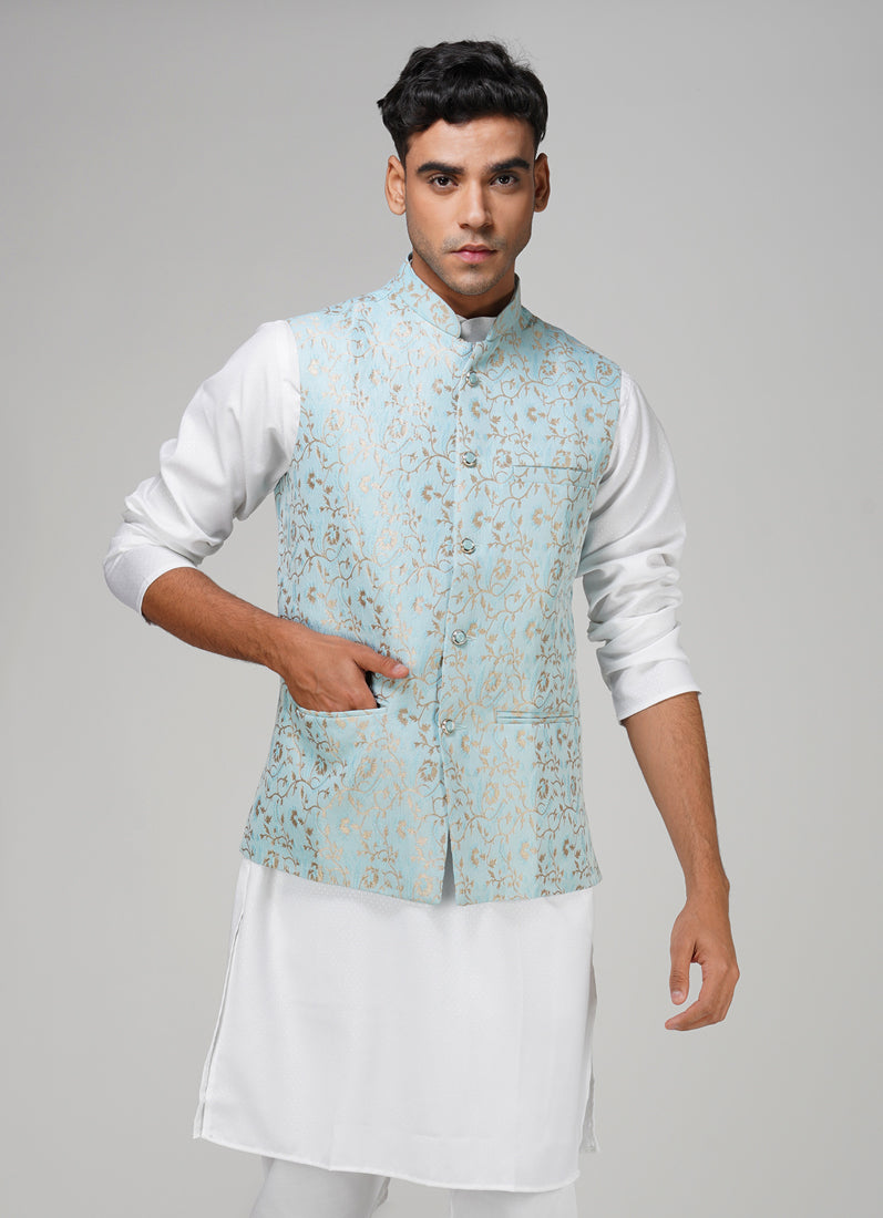 Men's Light Blue Brocade Jacket