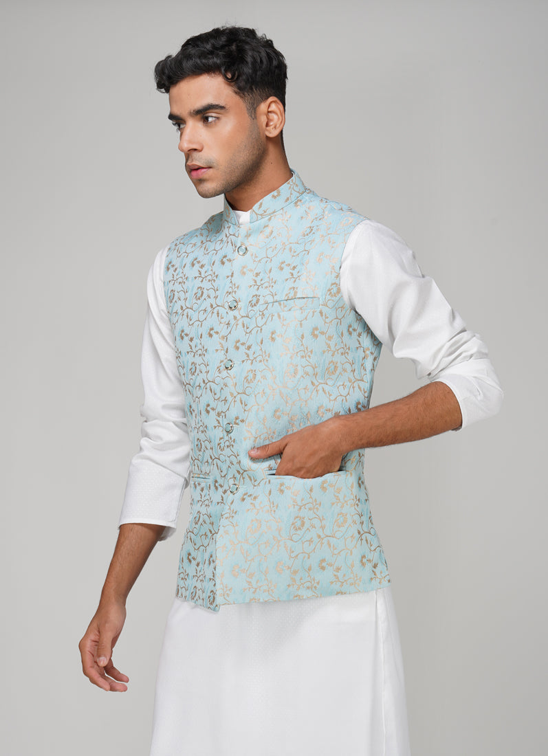 Men's Light Blue Brocade Jacket