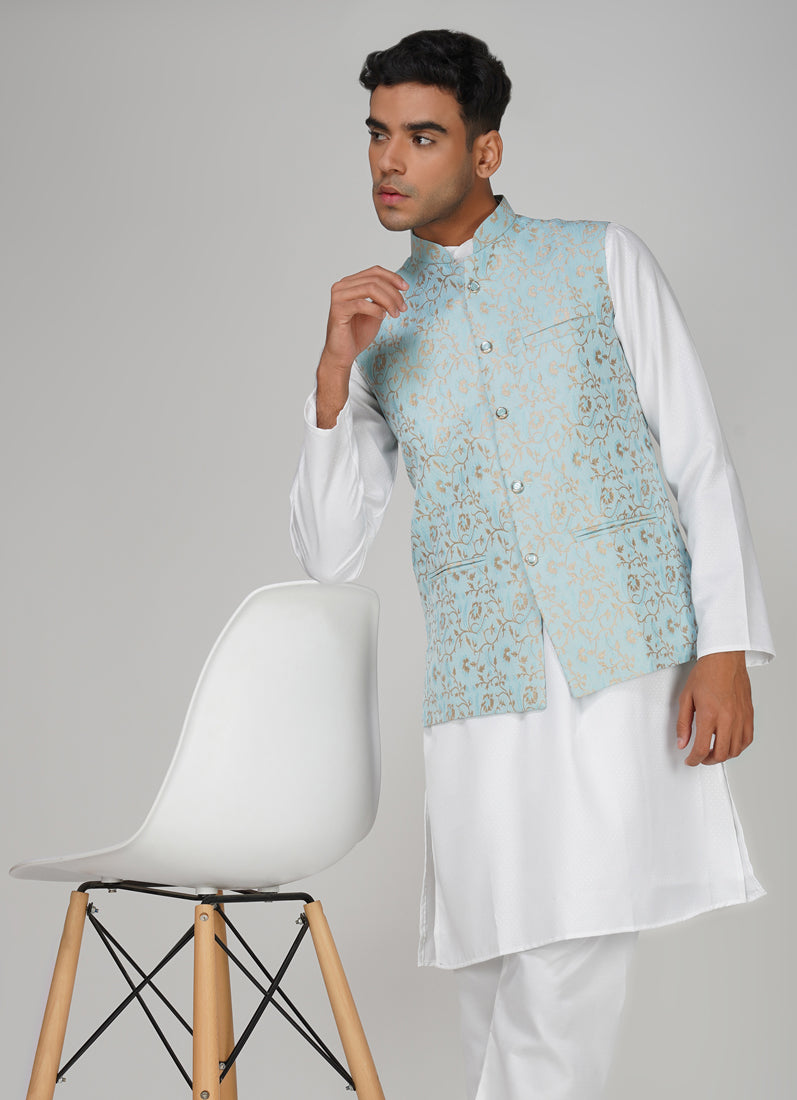 Men's Light Blue Brocade Jacket