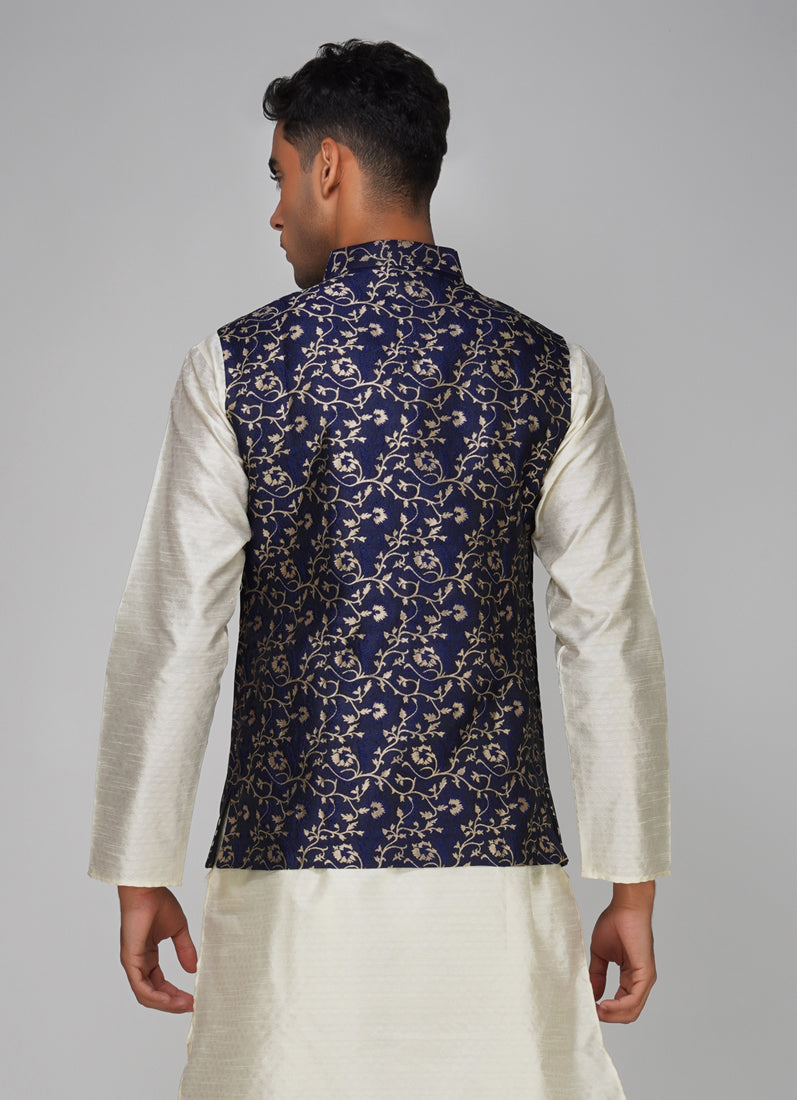 Men's Navy Blue Brocade Jacket