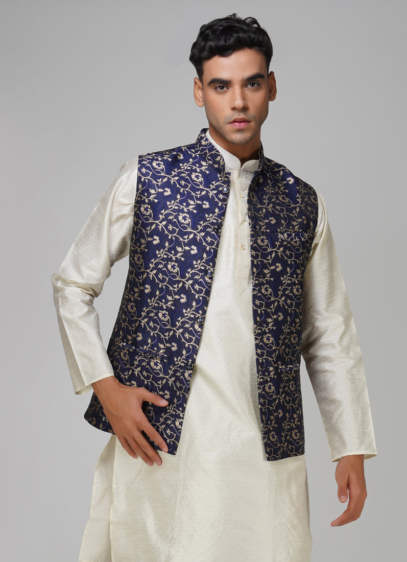 Men's Navy Blue Brocade Jacket