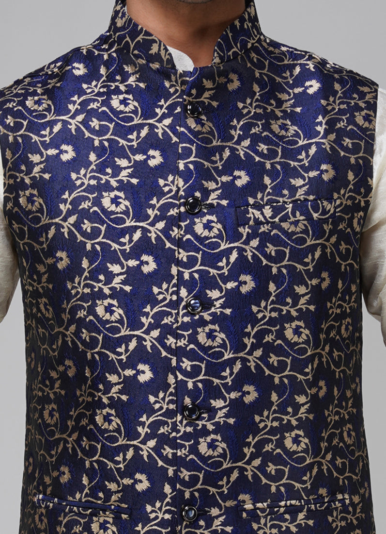 Men's Navy Blue Brocade Jacket