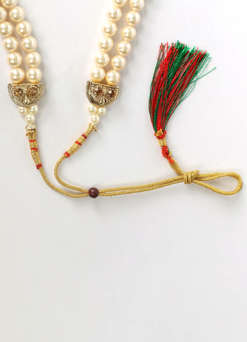 Men’s Maroon Diamonte Wedding Necklace – Pearl & Diamonte Sherwani Mala