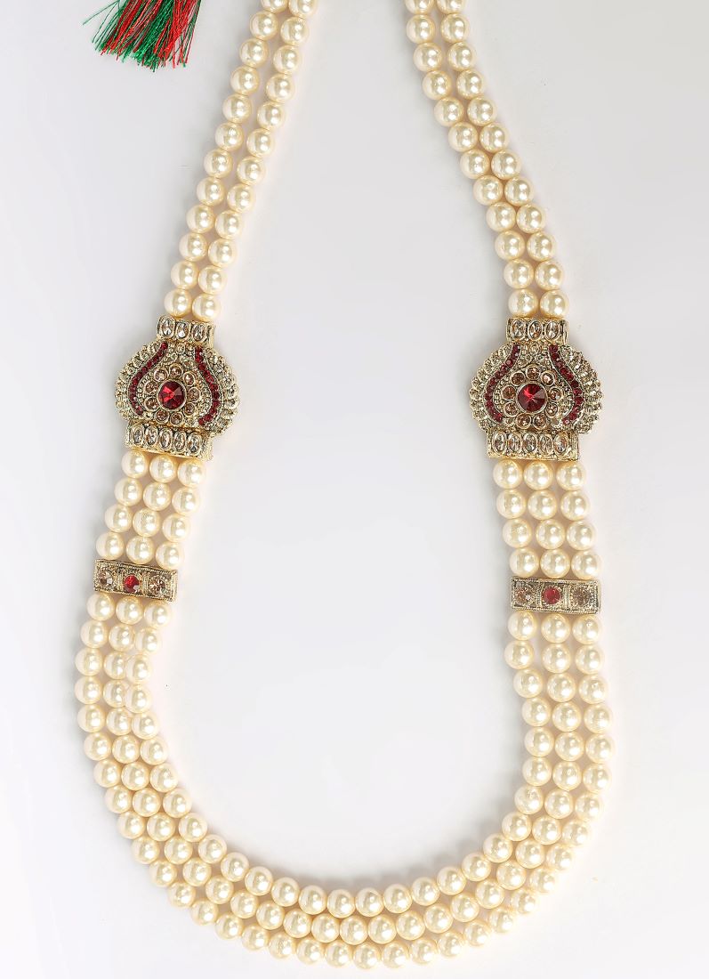 Men's Maroon Diamonte Necklace Set