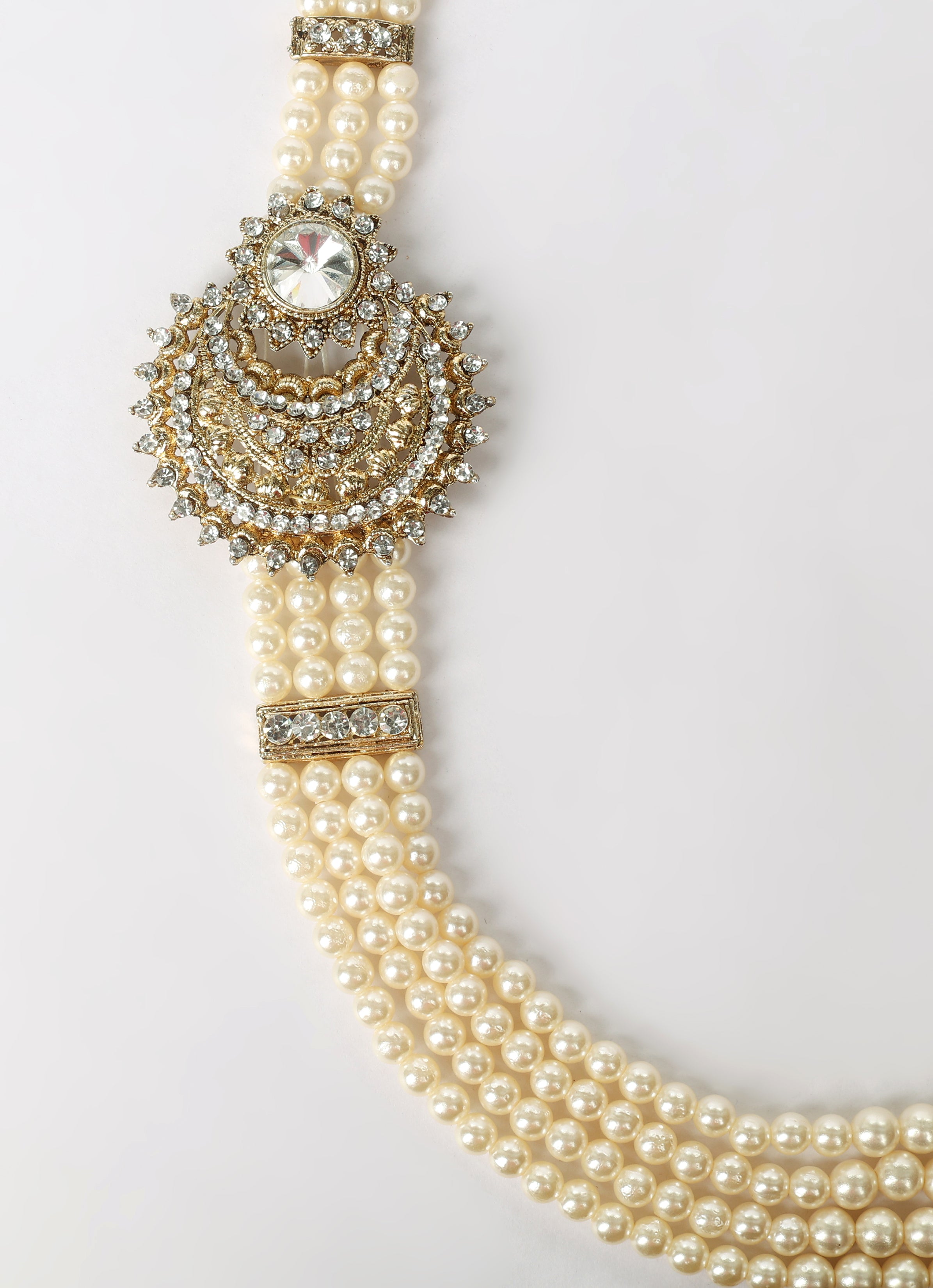 Men’s Pearl Mala Necklace with Side Diamonte Brooch