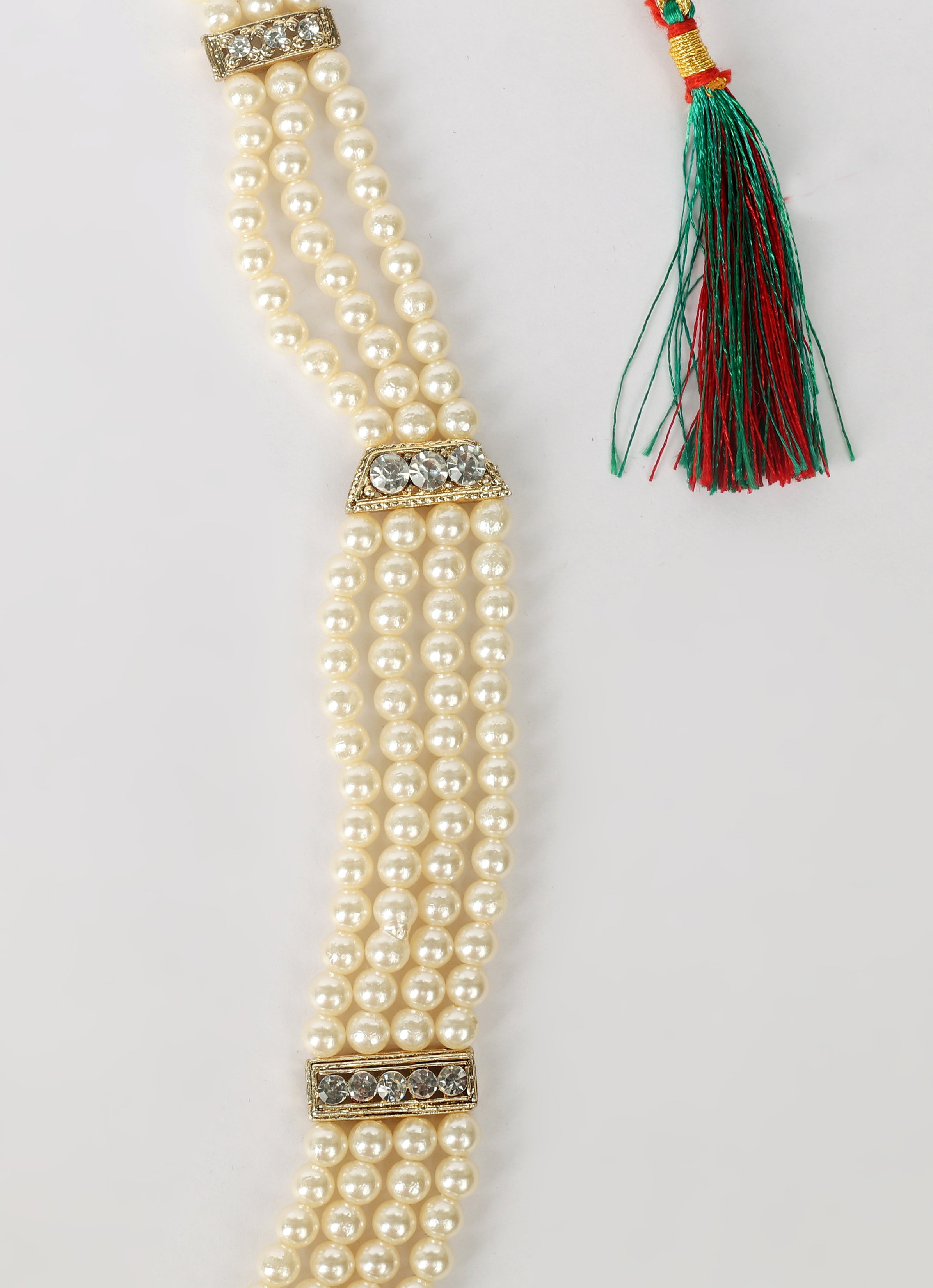 Men’s Pearl Mala Necklace with Side Diamonte Brooch
