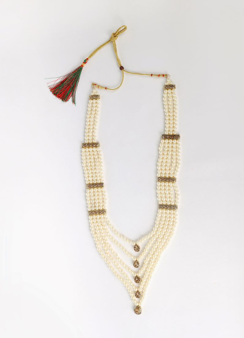 Men’s Gold Diamonte Sherwani Necklace – Five-Layer Wedding Mala