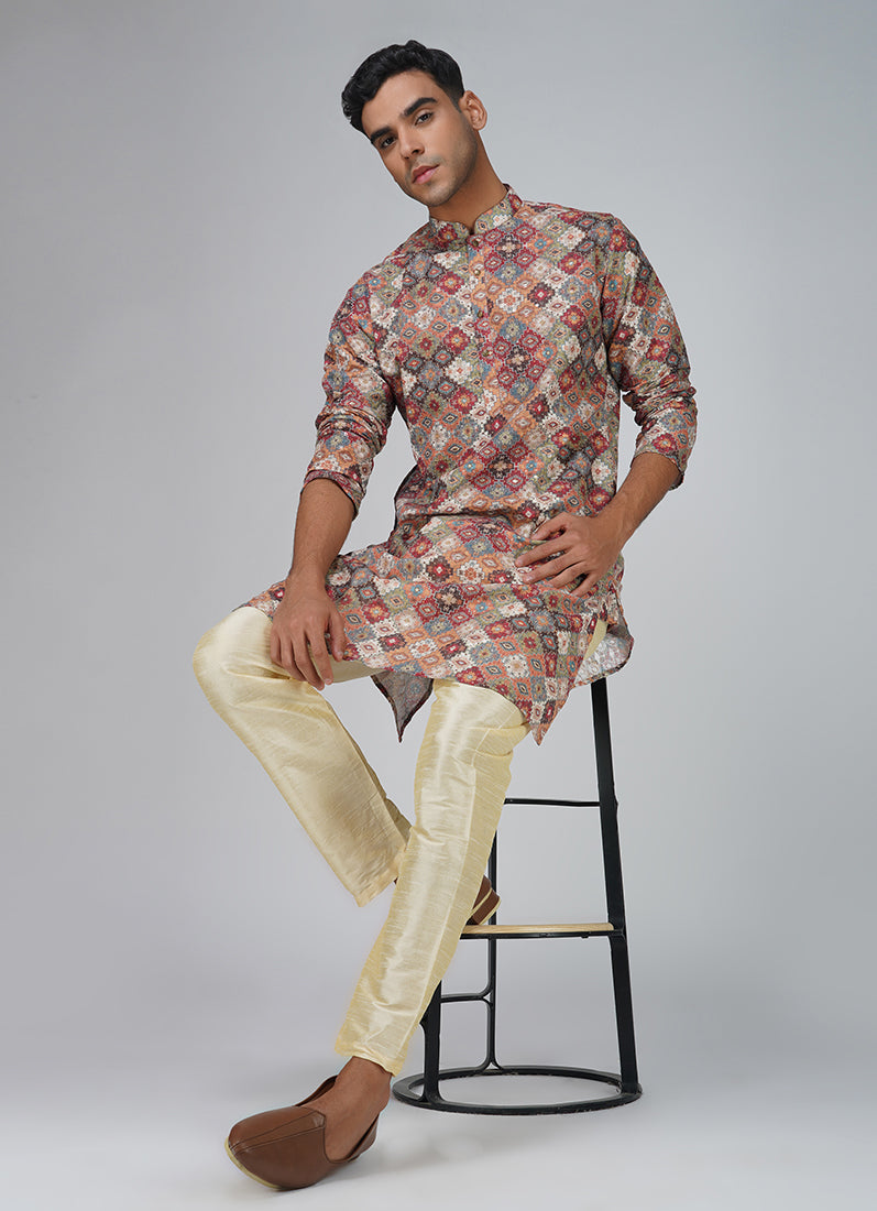 Men's Multicolour Chikankari Kurta Set