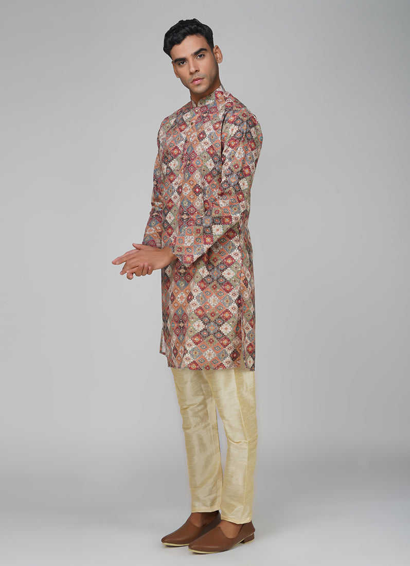 Men's Multicolour Chikankari Kurta Set