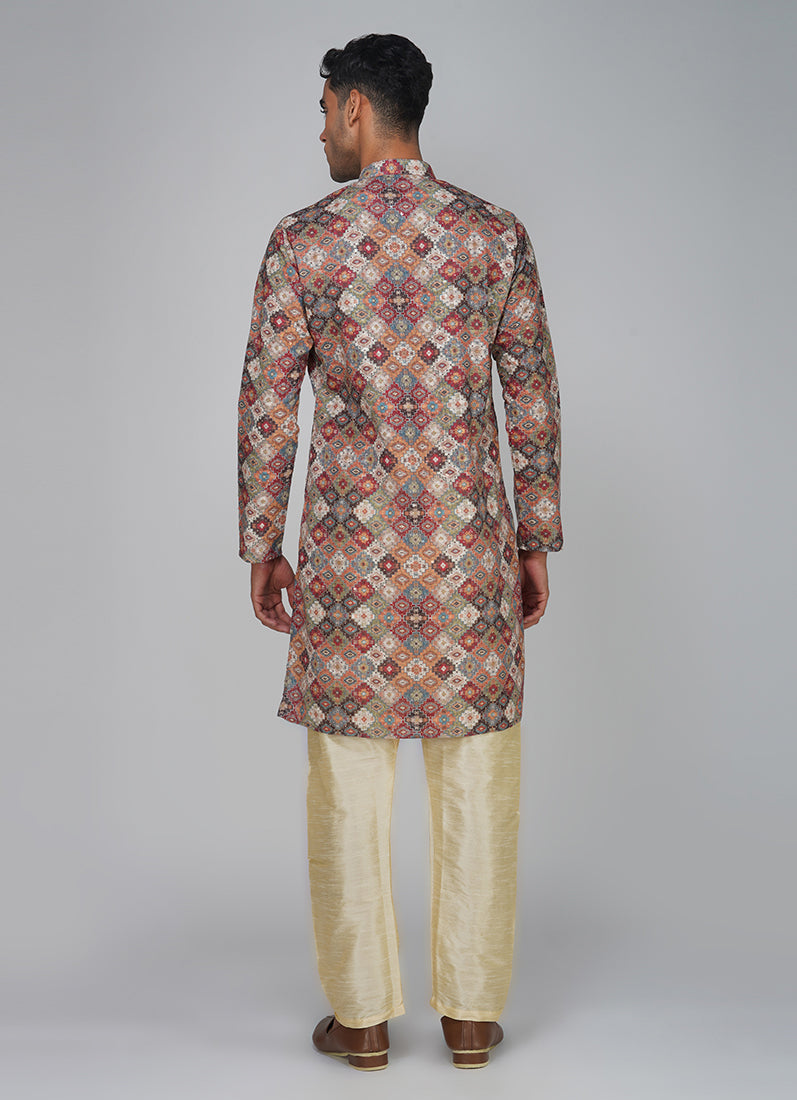Men's Multicolour Chikankari Kurta Set