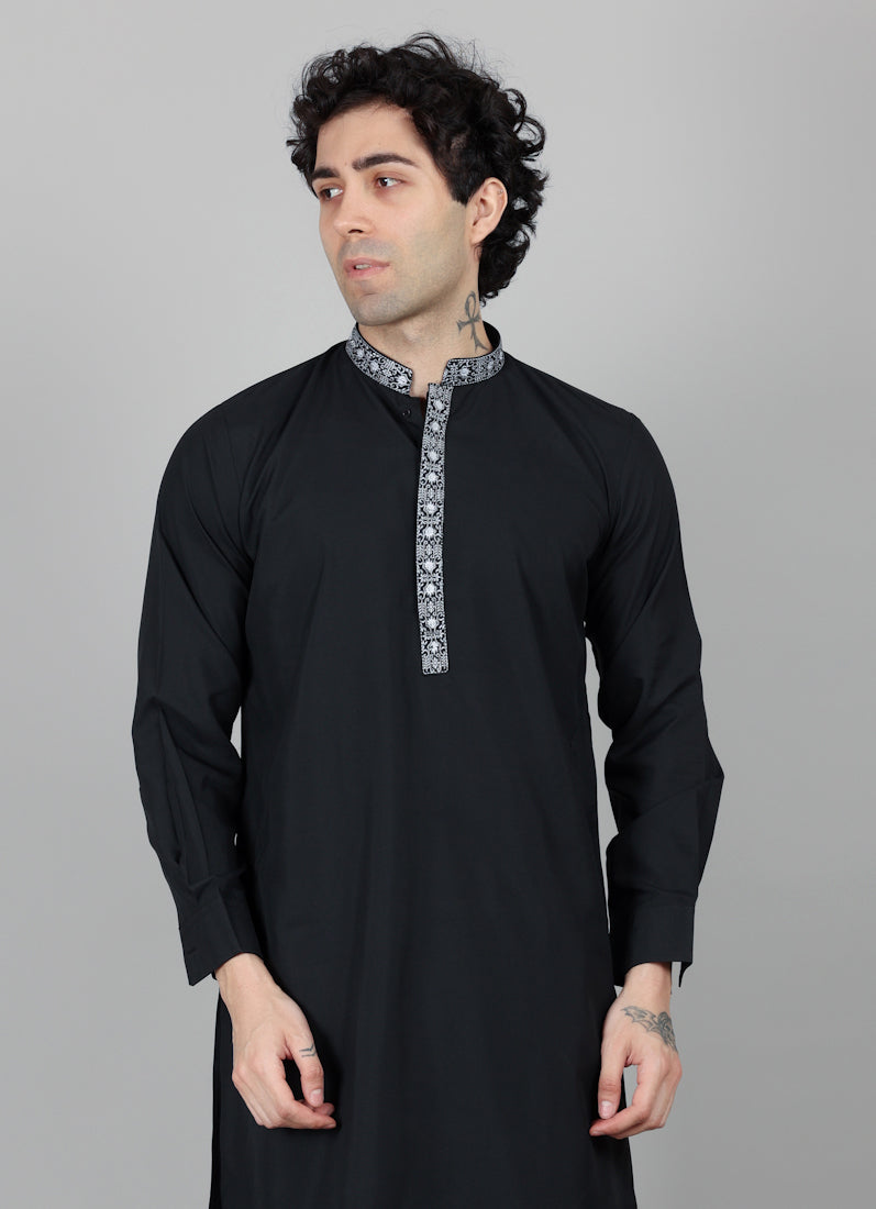 Men's Black Embroidered Salwar Set