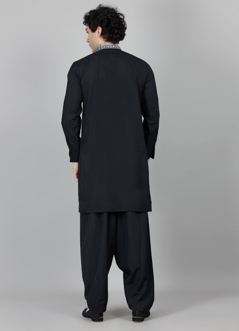 Men's Black Embroidered Salwar Set