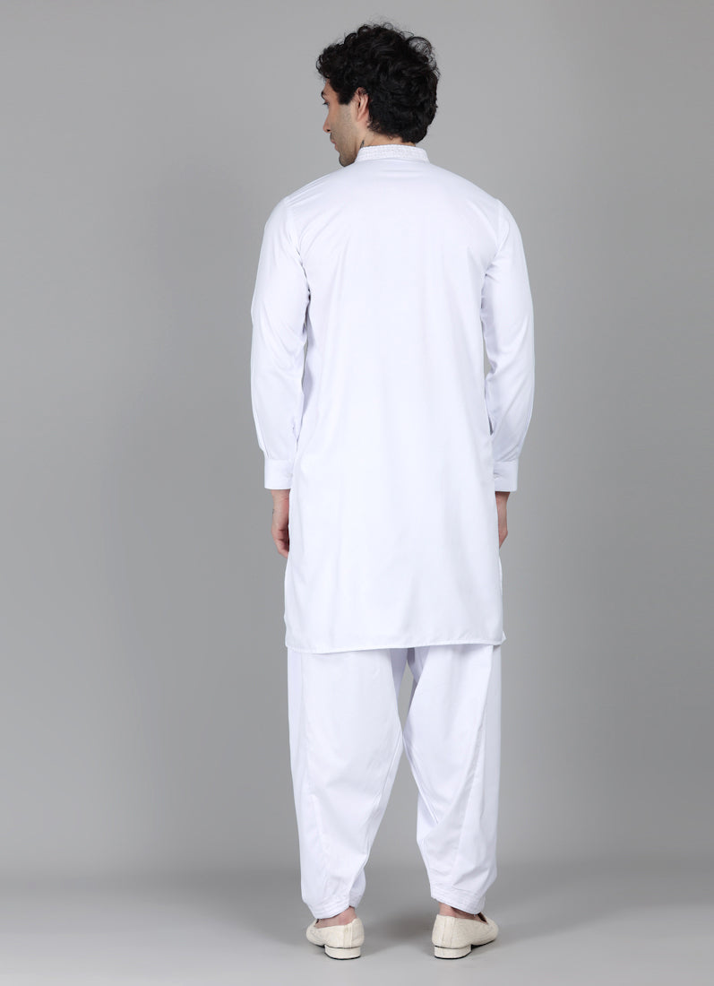 Men's White Embroidered Salwar Set