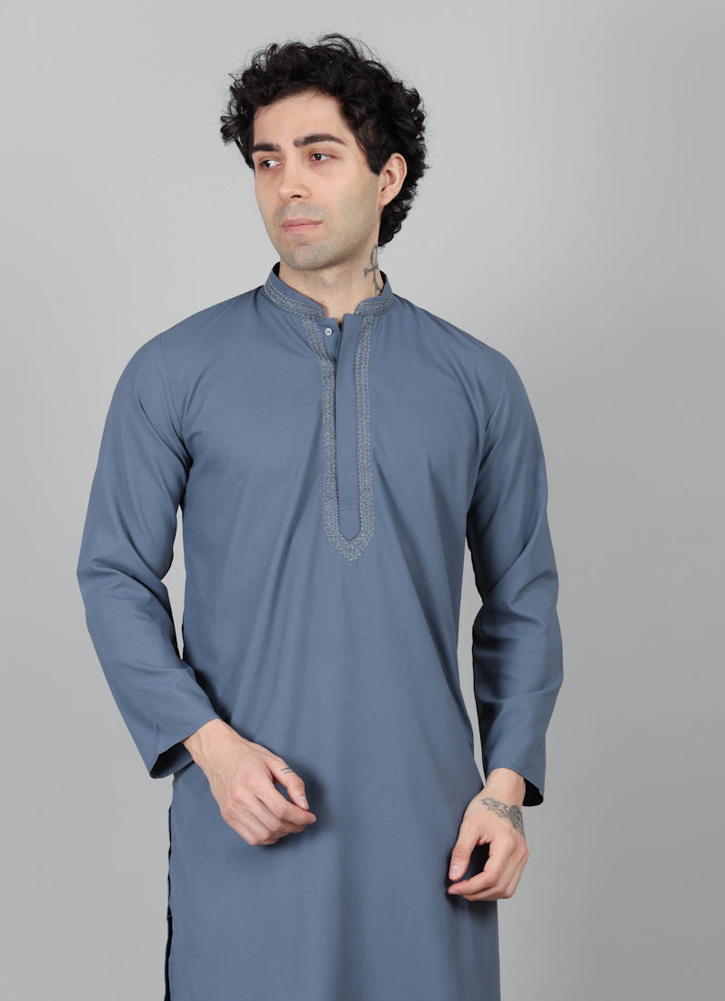 Men's Dark Grey Embroidered Salwar Set