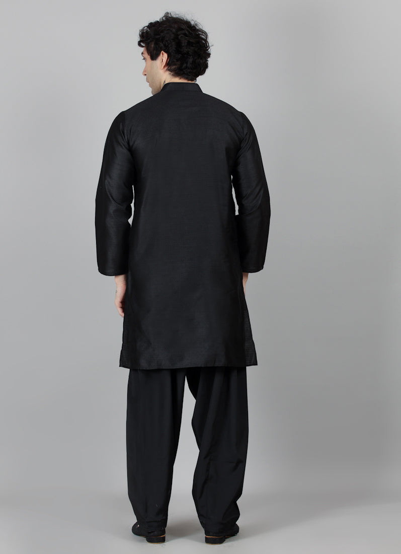 Men's Black Band Collar Kurta Salwar Set