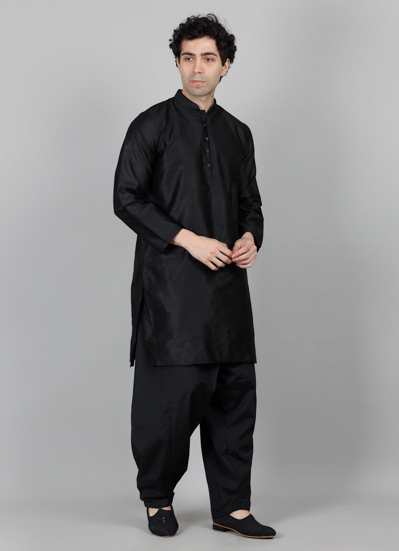 Men's Black Band Collar Kurta Salwar Set