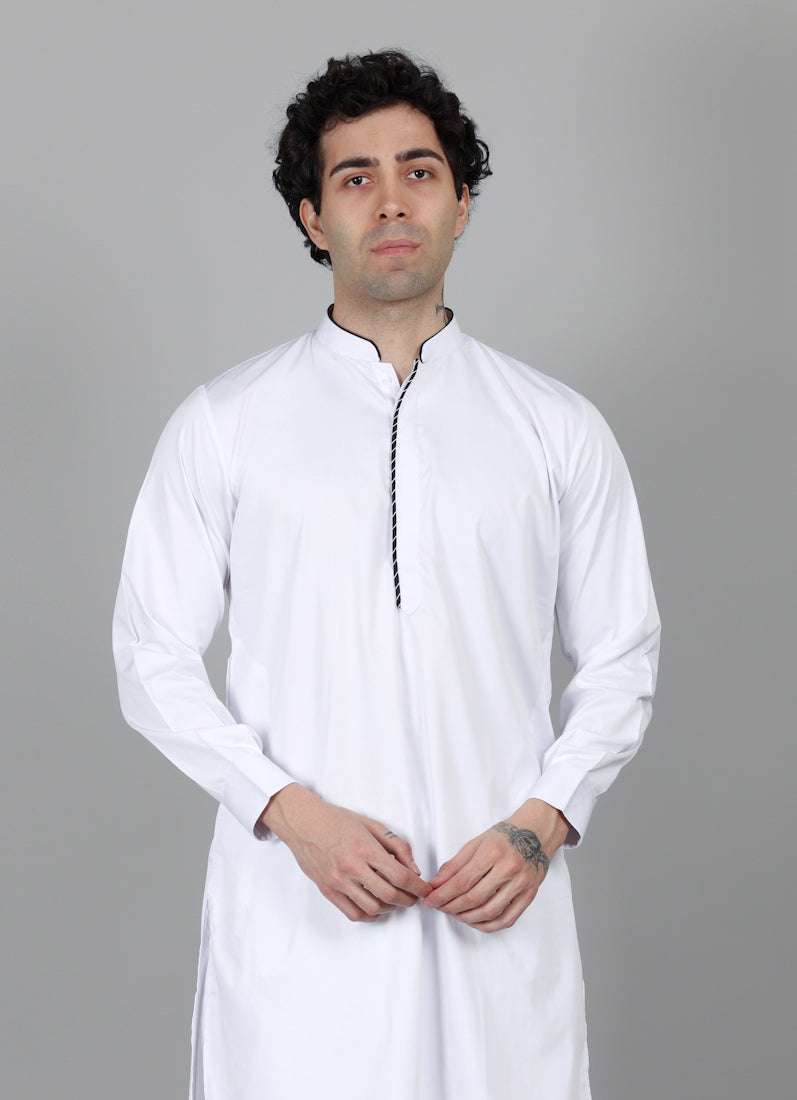 Men's White Band Collar Kurta Salwar Set