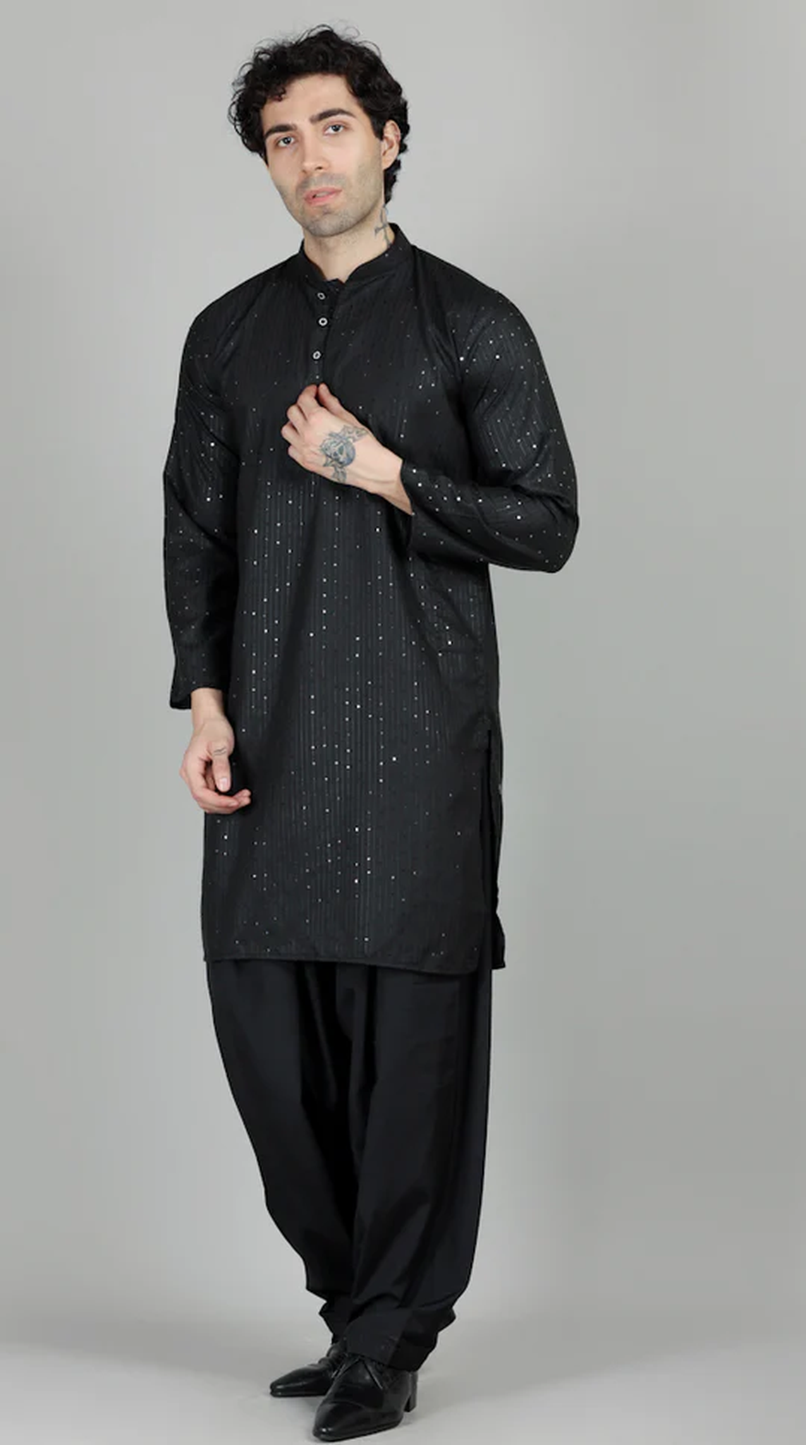 Men’s Black Sequin Embroidered Shalwar Kameez