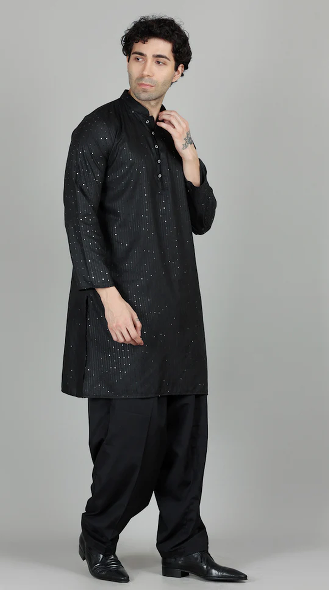 Men’s Black Sequin Embroidered Shalwar Kameez