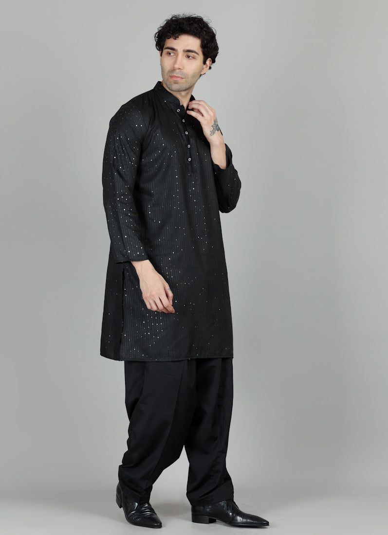 Men's Black Sequin Embroidered Salwar Set