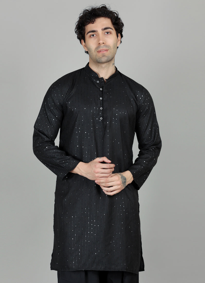 Men's Black Sequin Embroidered Salwar Set