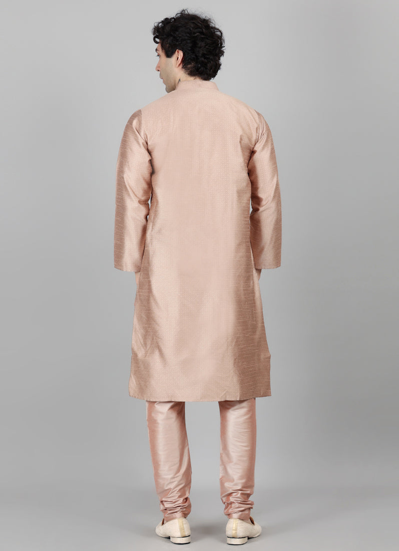 Men's Rose Gold Jacquard Kurta Payjama Set
