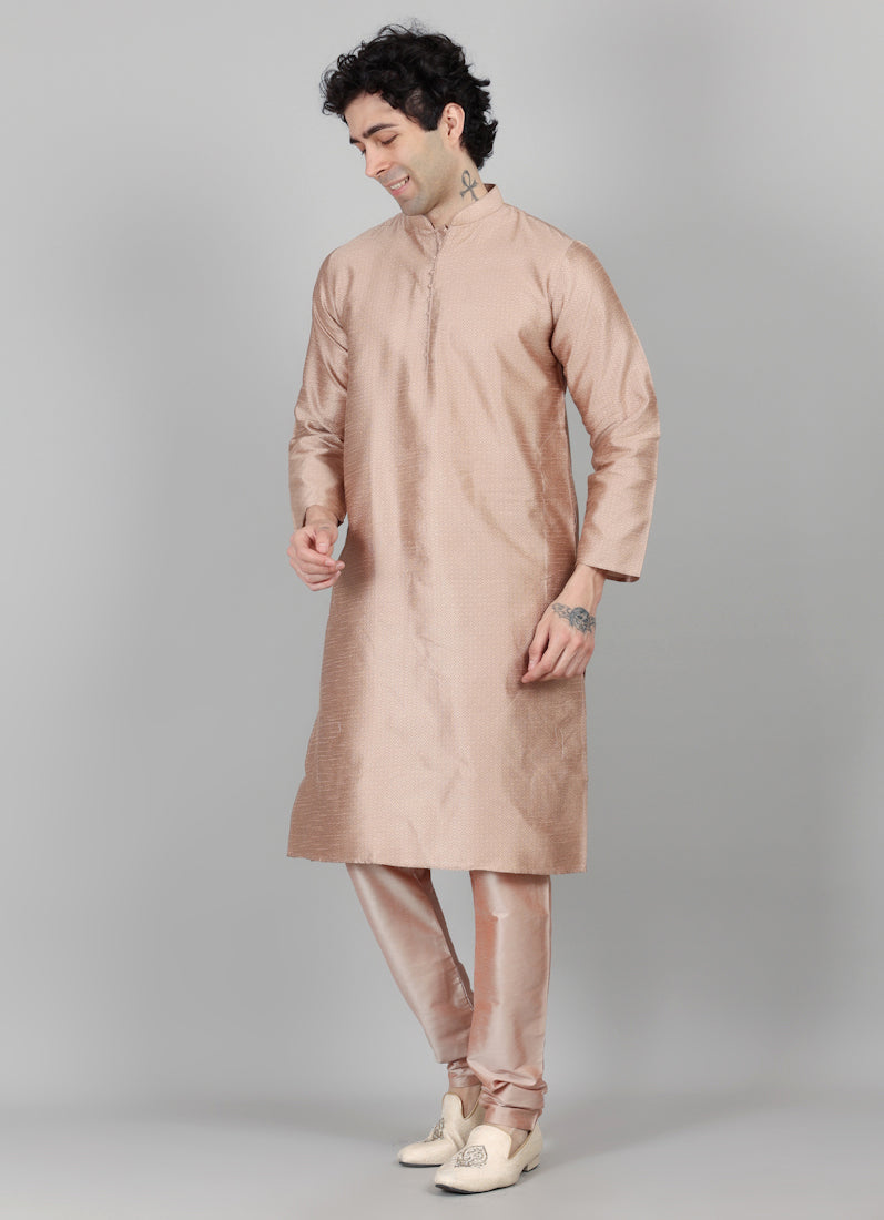Men's Rose Gold Jacquard Kurta Payjama Set