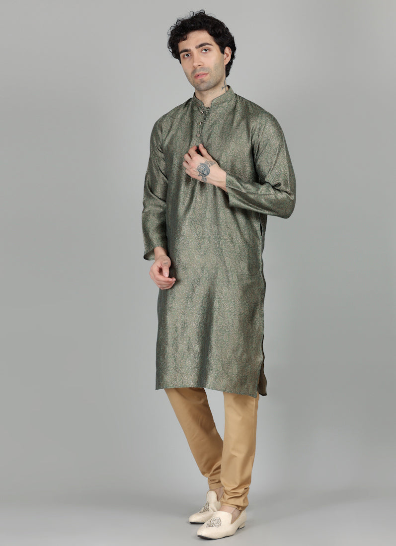 Men's Banarasi Green Paisley Print Payjama Set