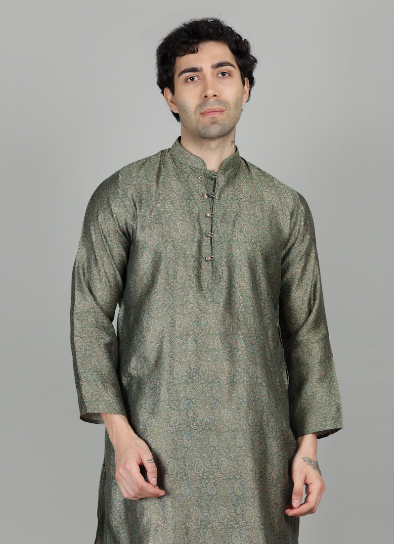 Men's Banarasi Green Paisley Print Payjama Set