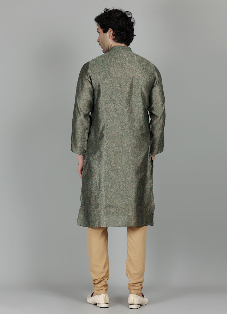 Men's Banarasi Green Paisley Print Payjama Set