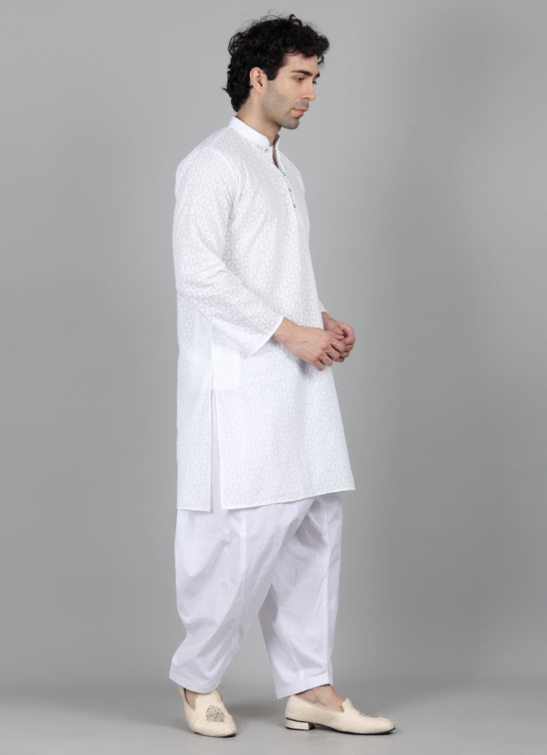 Men's White Chikankari Kurta Salwar Set