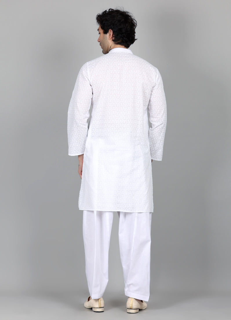 Men's White Chikankari Kurta Salwar Set