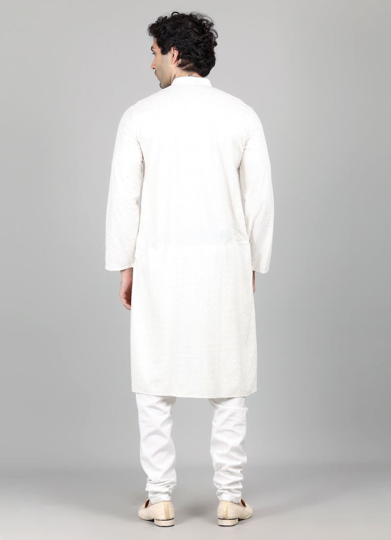 Men's White Elegant Sequin Embellished Pyjama Set