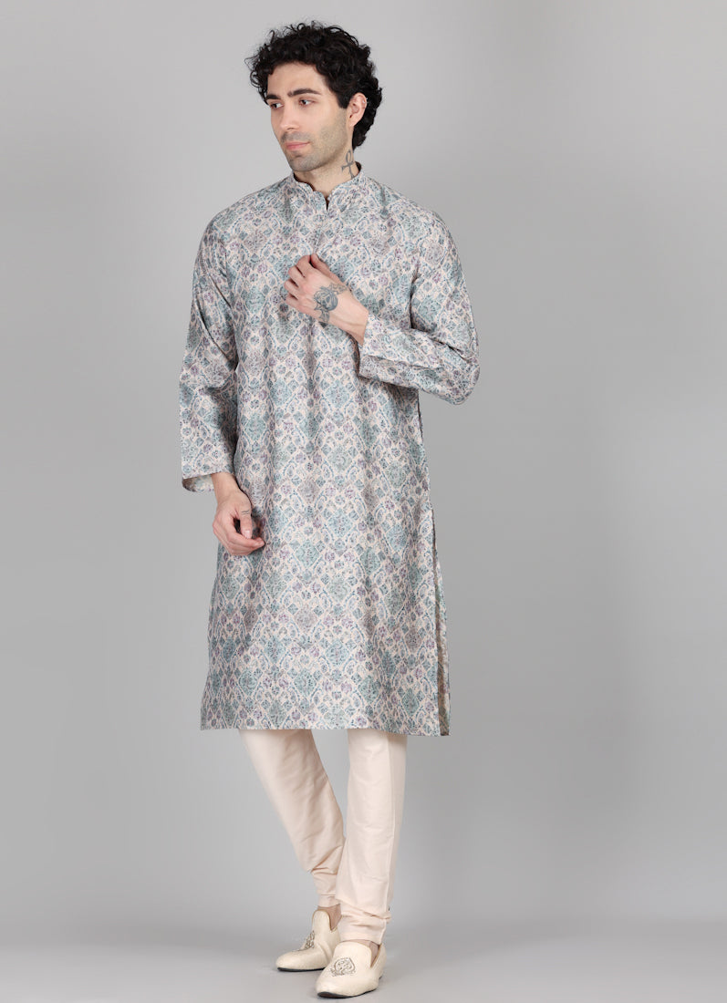 Men's Multi Colour Printed Kurta Pajama Set