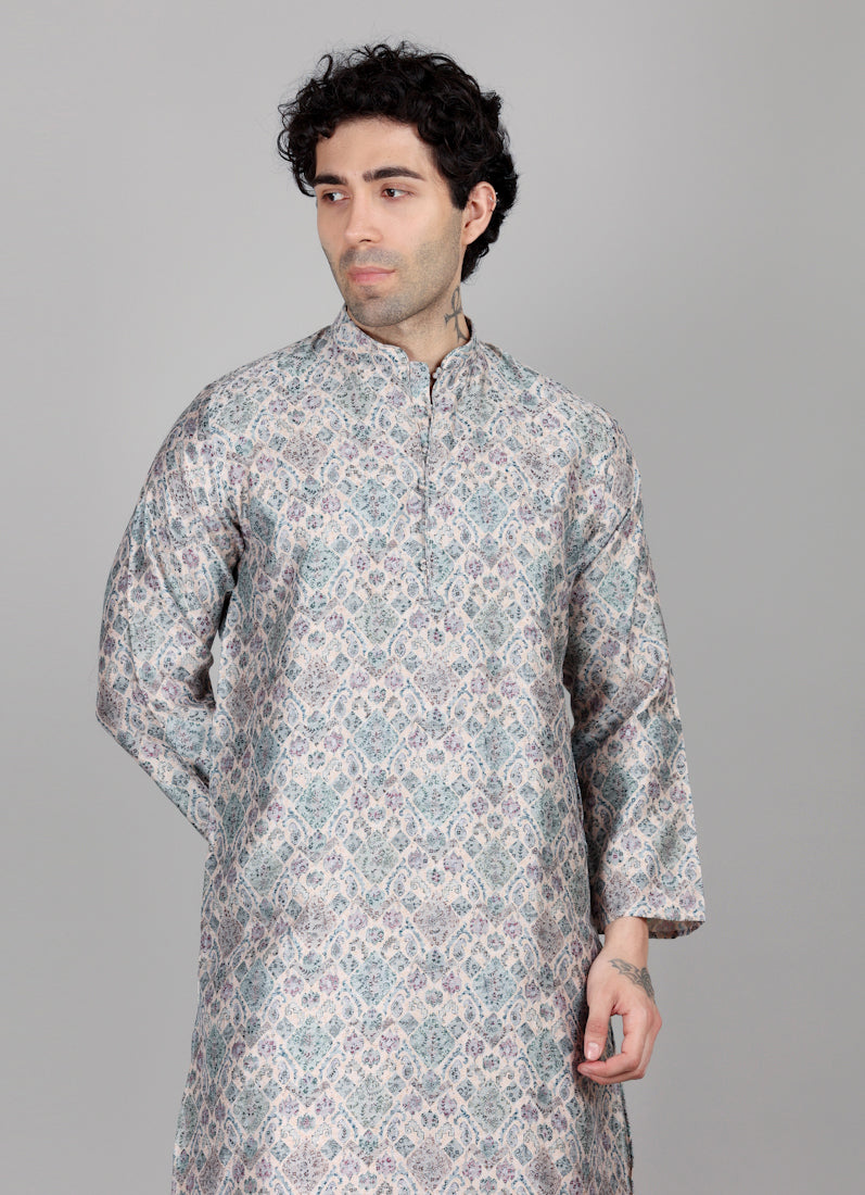 Men's Multi Colour Printed Kurta Pajama Set