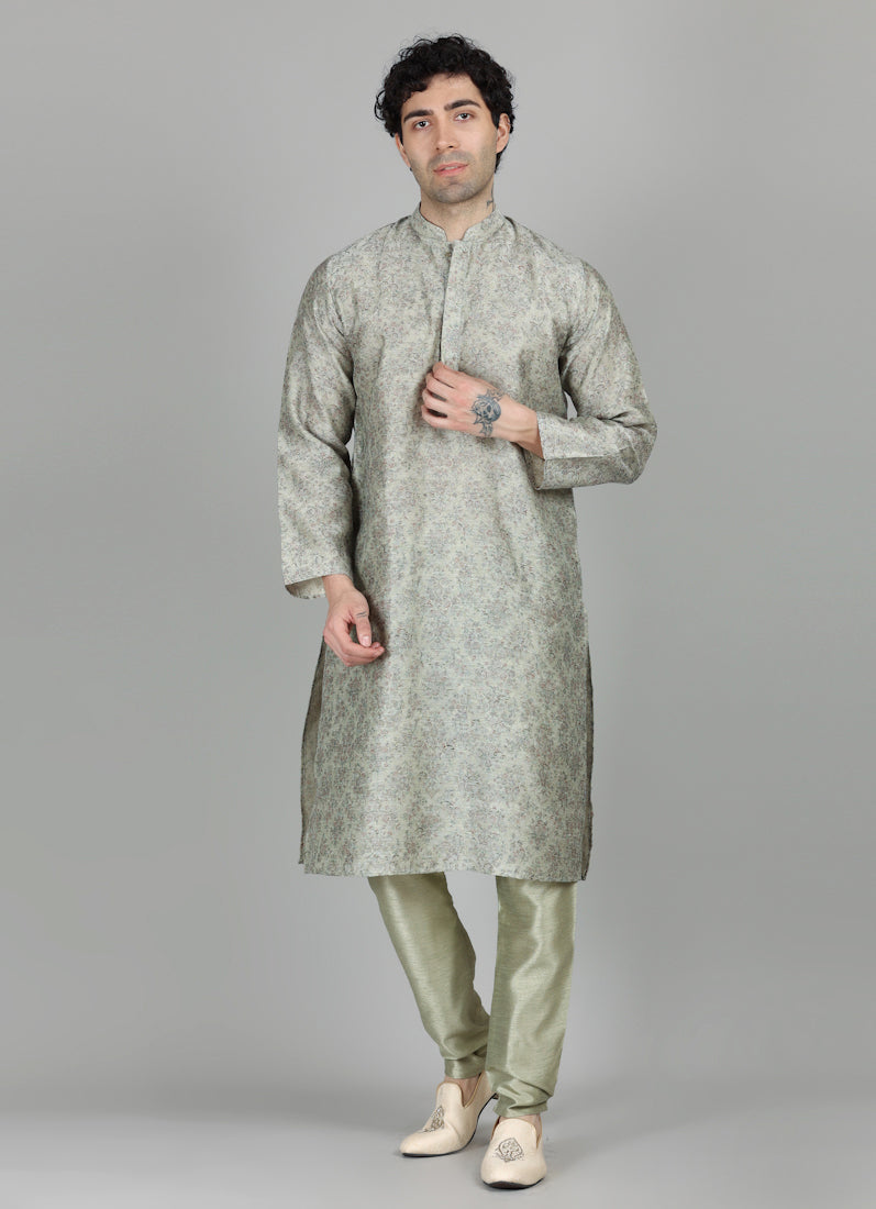 Men's Pista Floral Printed Kurta Payjama Set