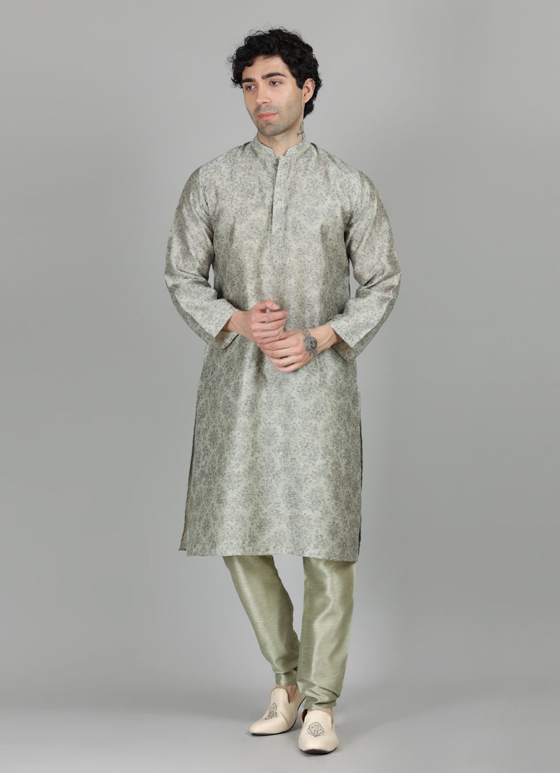 Men's Pista Floral Printed Kurta Payjama Set