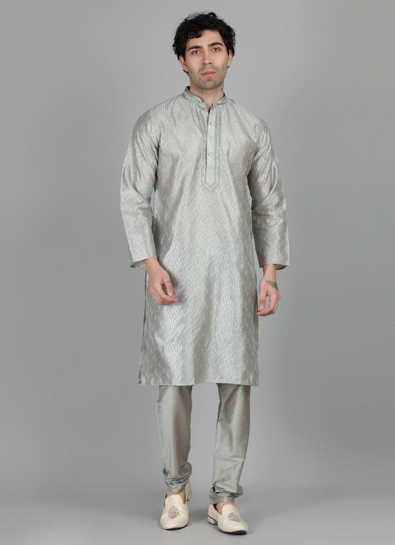 Men's Pista Green Resham Embroidered Payjama Set