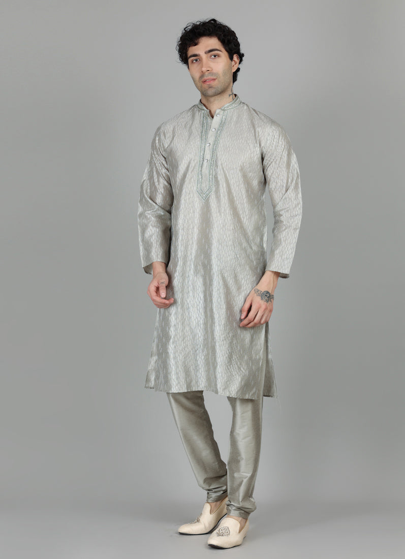 Men's Pista Green Resham Embroidered Payjama Set