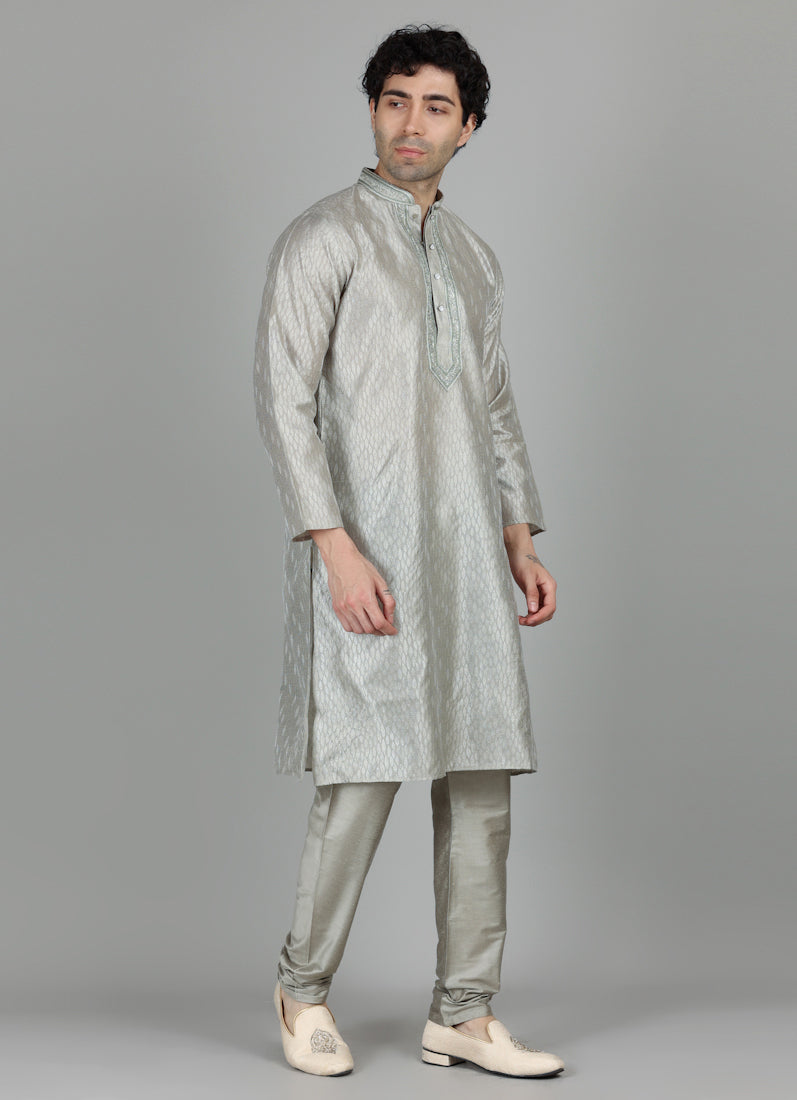 Men's Pista Green Resham Embroidered Payjama Set