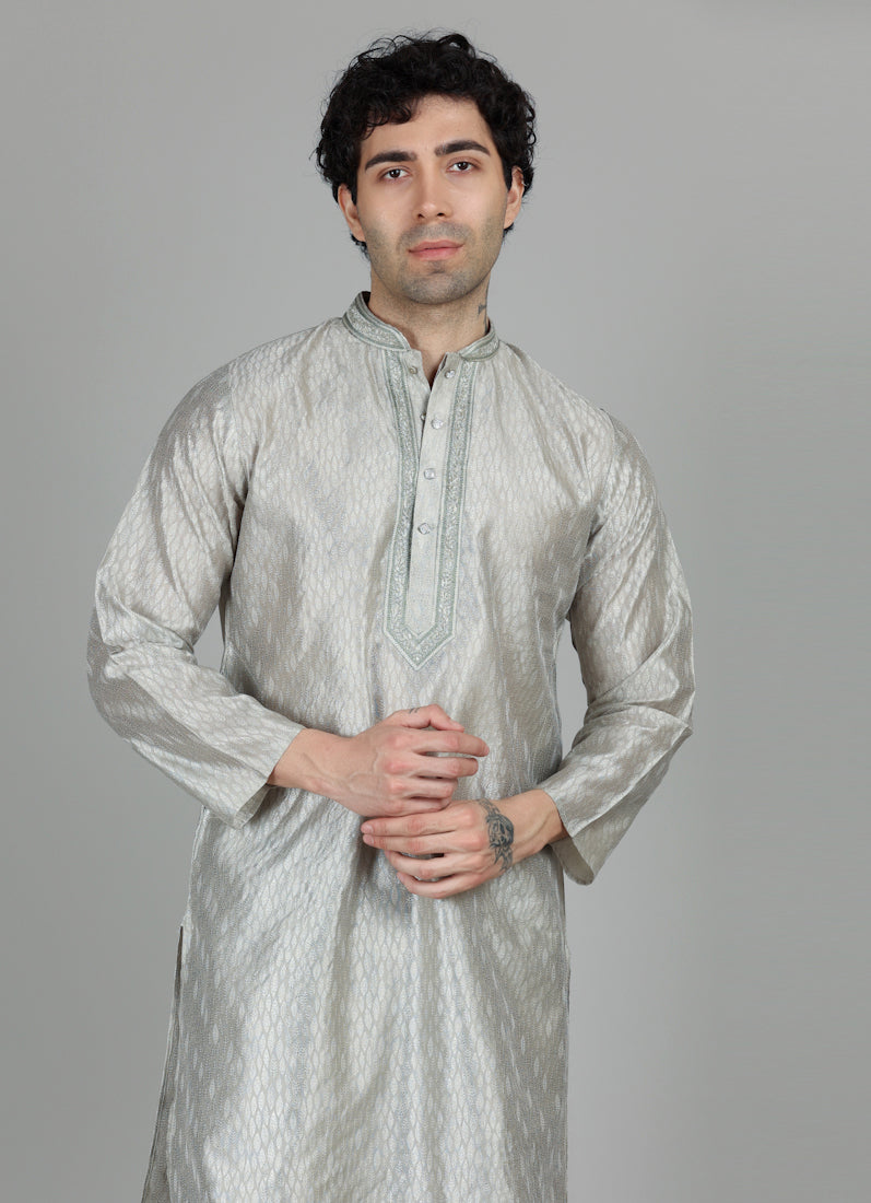 Men's Pista Green Resham Embroidered Payjama Set