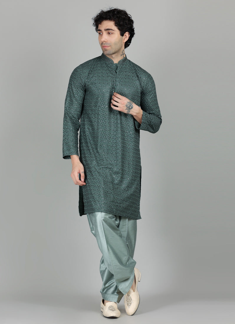Men's Green Chikankari Salwar Set