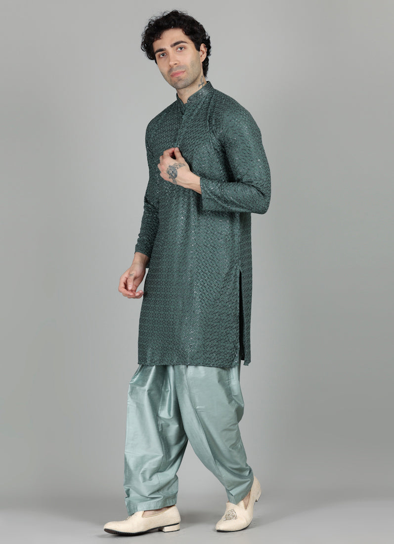 Men's Green Chikankari Salwar Set