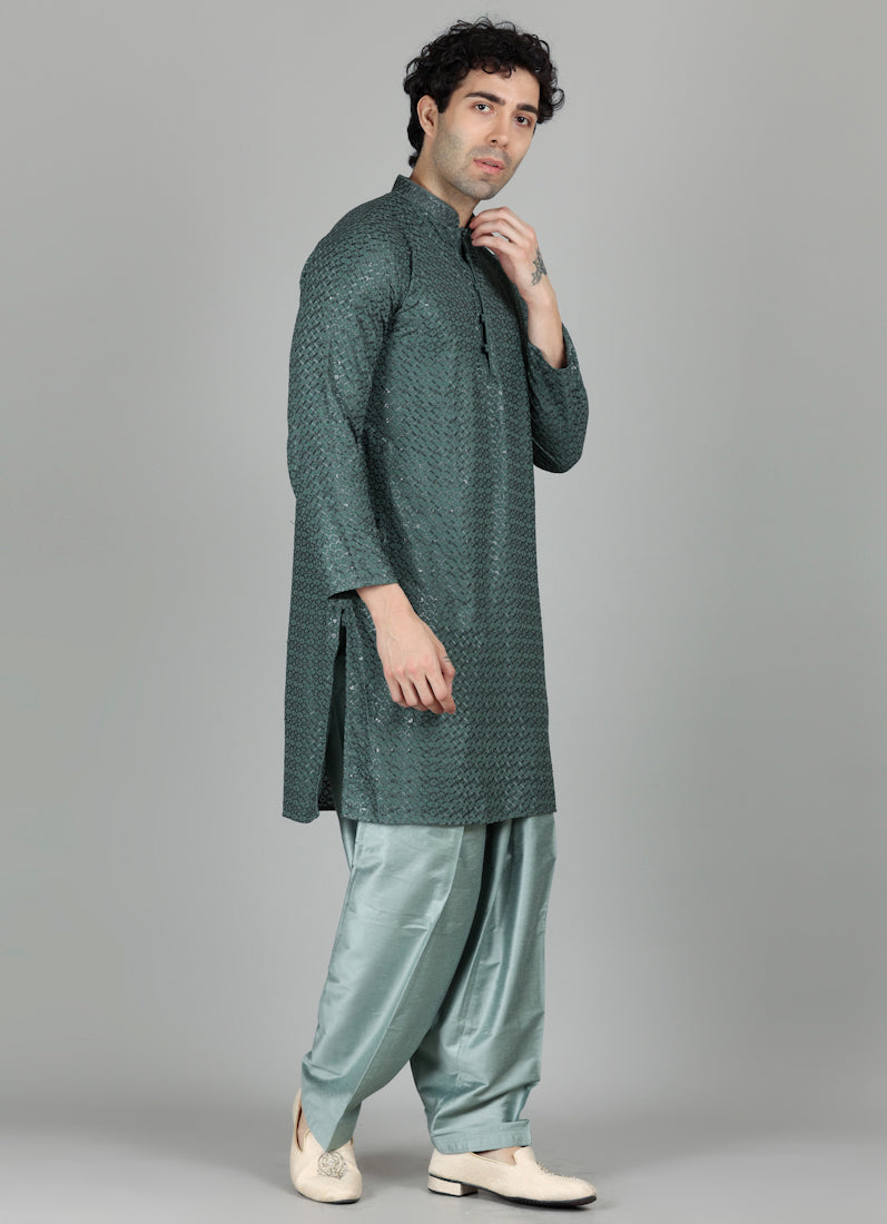 Men's Green Chikankari Salwar Set