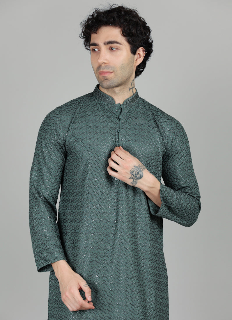 Men's Green Chikankari Salwar Set