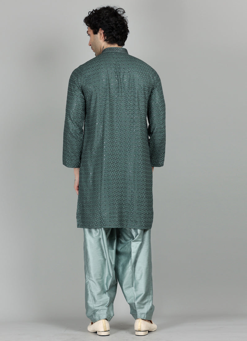 Men's Green Chikankari Salwar Set