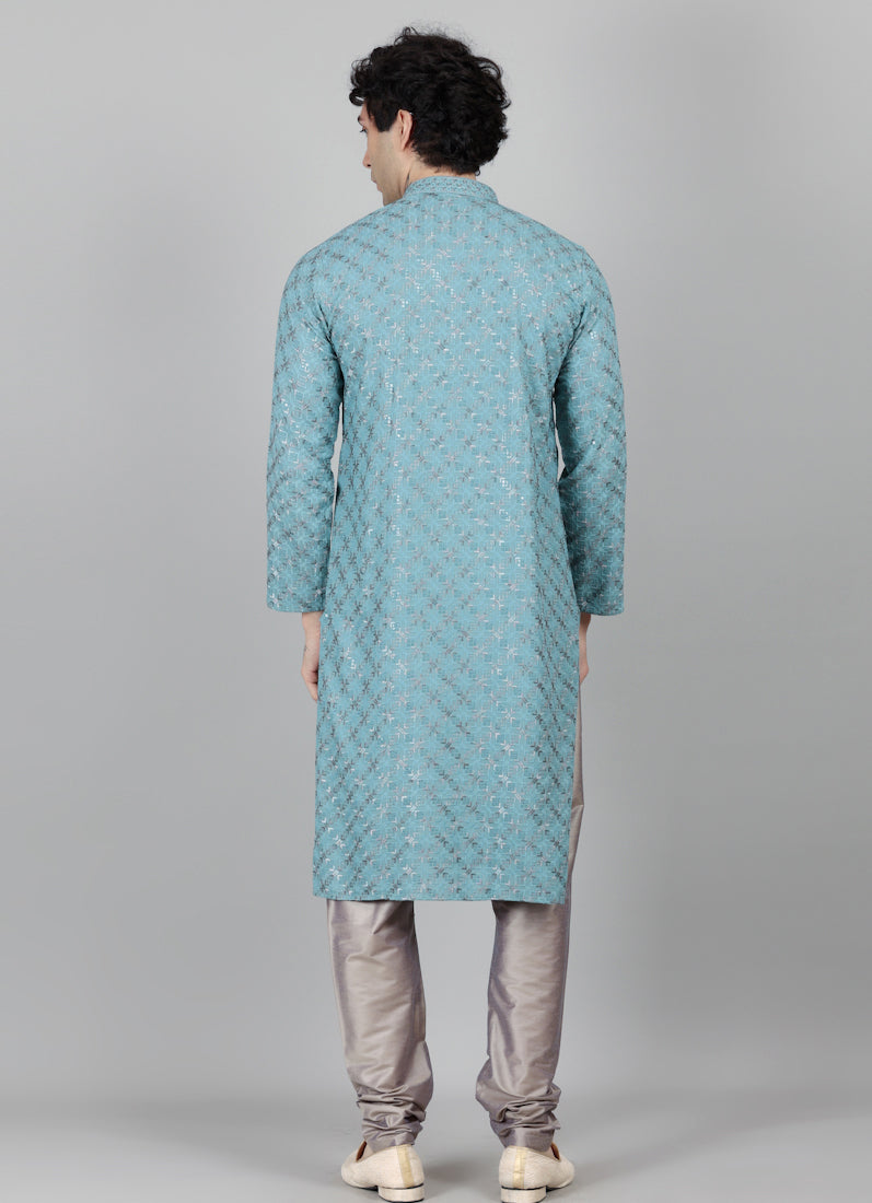 Men's Blue Chikankari Kurta Payjama Set